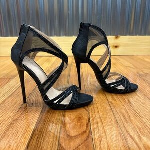 Venus Elegant Black Rhinestone Glitter Strappy Stiletto Heels